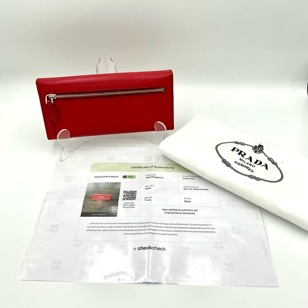 Prada Red Saffiano Leather Continental Wallet #1020 - Picture 2 of 4